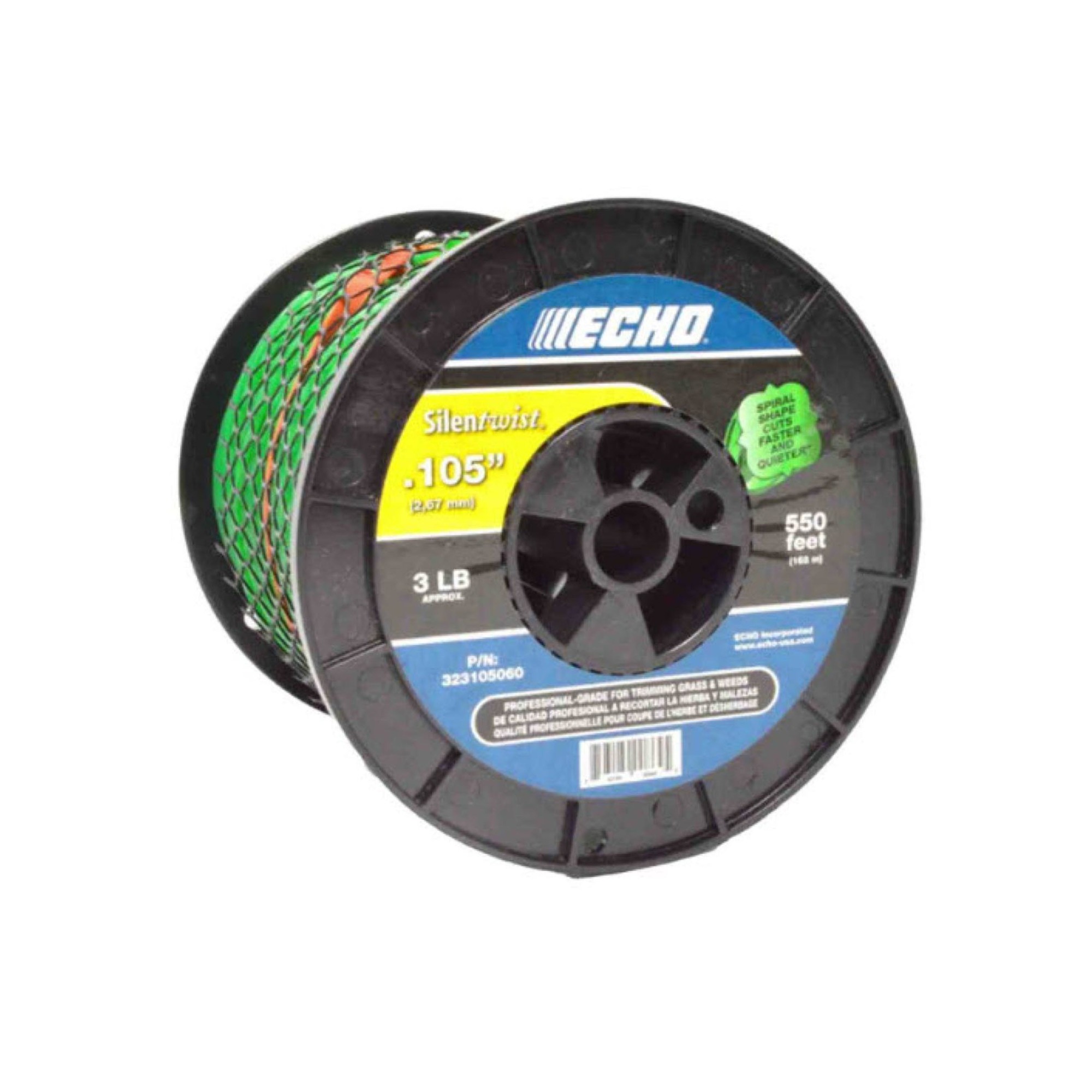 ECHO, Silentwist® Trimmer Line designed For Battery Trimmers, Twisted shape cross section design, 3# Spool, .105 dia, Model #323105060